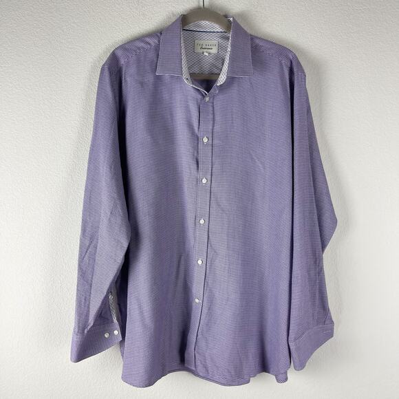 Ted Baker Endurance Shirt Mens 17 34/35 Purple Print Button Up Purple Flip Cuff - Picture 1 of 11